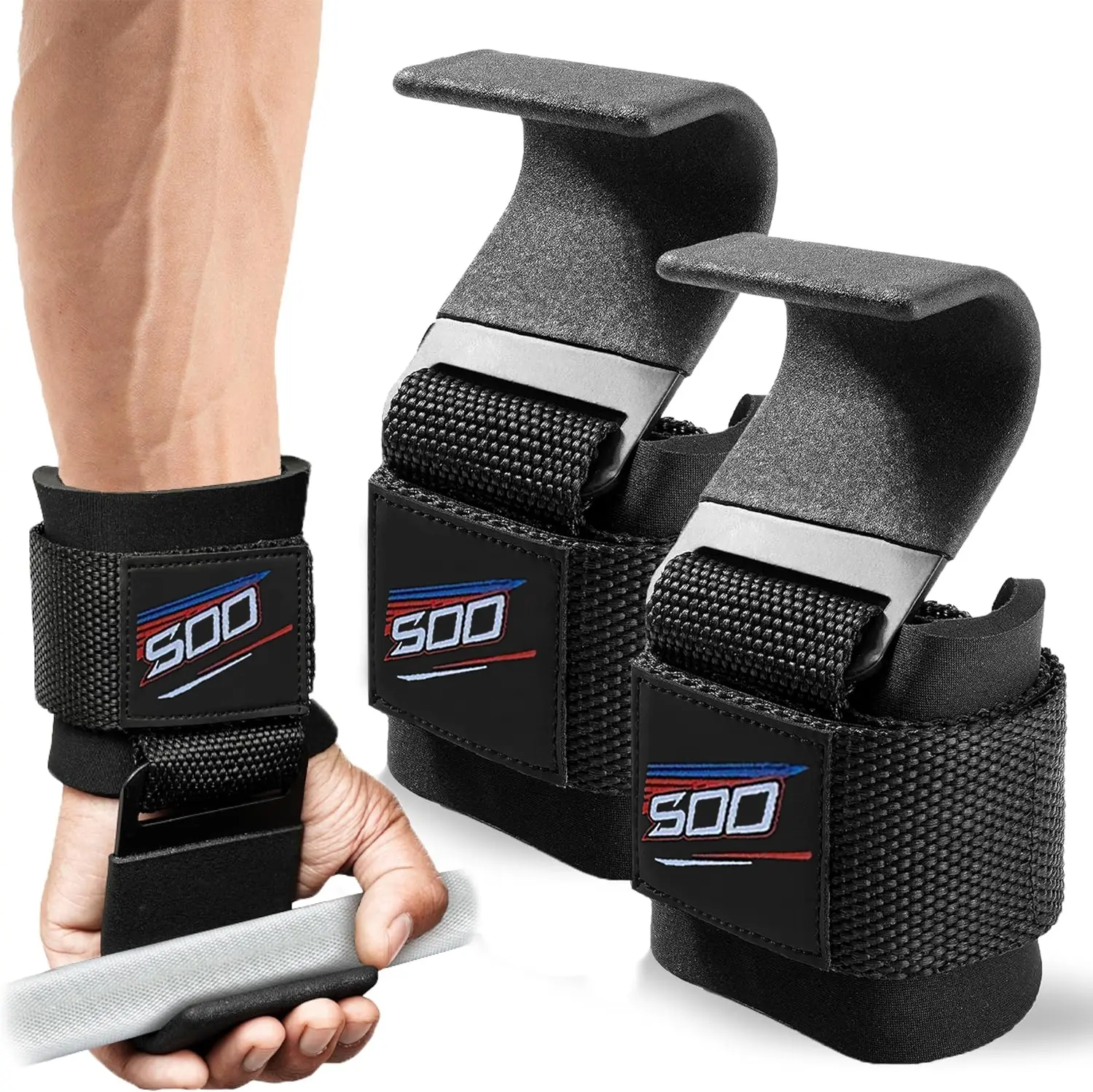 Weight Lifting Wrist Strap, Double Layer Leather Wrist Strap for Deadlift and Powerlifting, Adjustable Neoprene Padded Gym Workout Lifting Hooks (Pair)